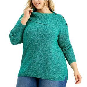 Style & Co Split Envelope Neck Chunky Knit Tunic Sweater Button Trim